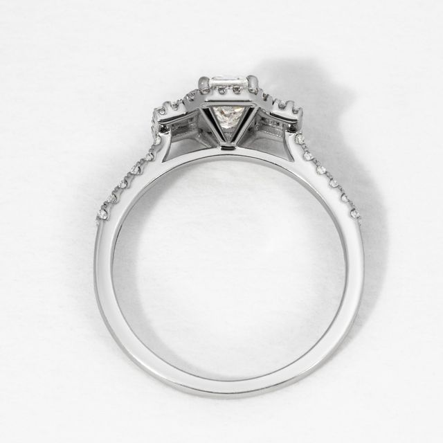 Three Stone Emerald Diamond Engagement Ring- 0.91ct