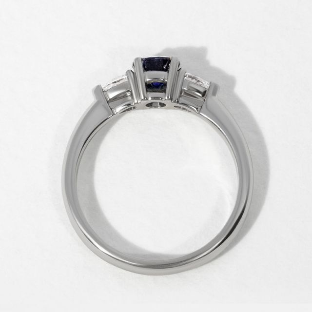 Round Blue Sapphire Trilogy Engagement Ring - 0.40ct