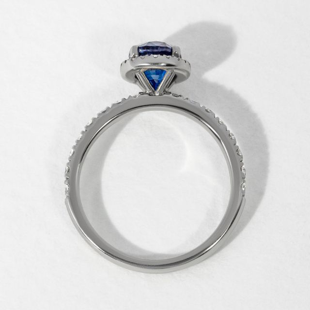 Oval Blue Sapphire Halo Engagement Ring - 1.70ct