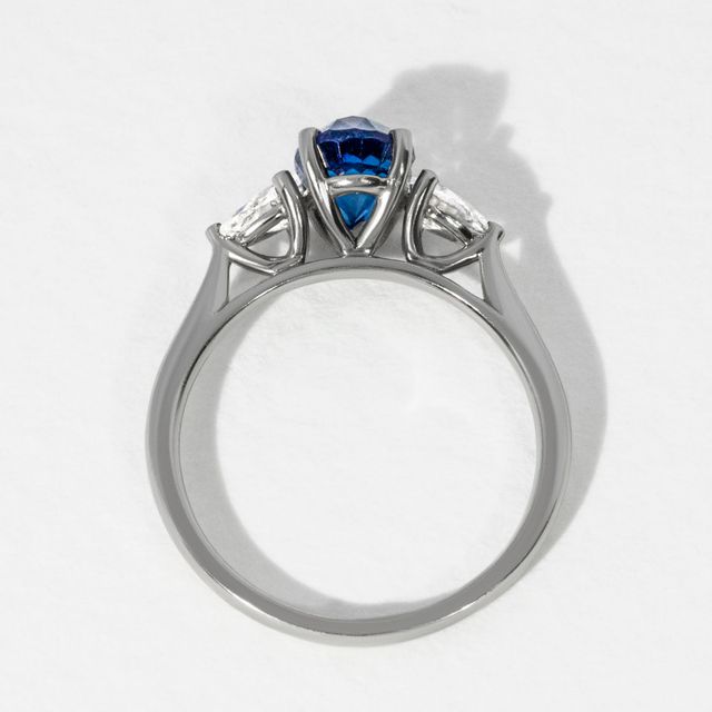 Oval Blue Sapphire Trilogy Engagement Ring - 1.75ct