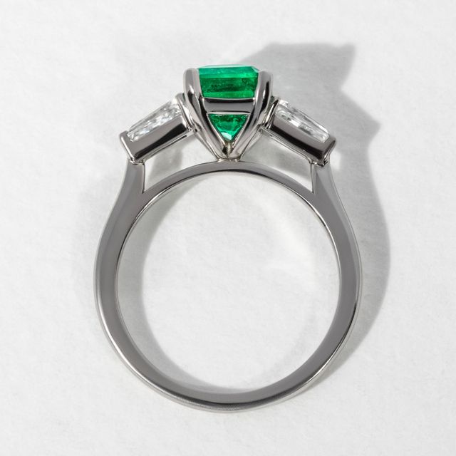 Columbian Emerald Platinum Trilogy Engagement Ring 2.20ct