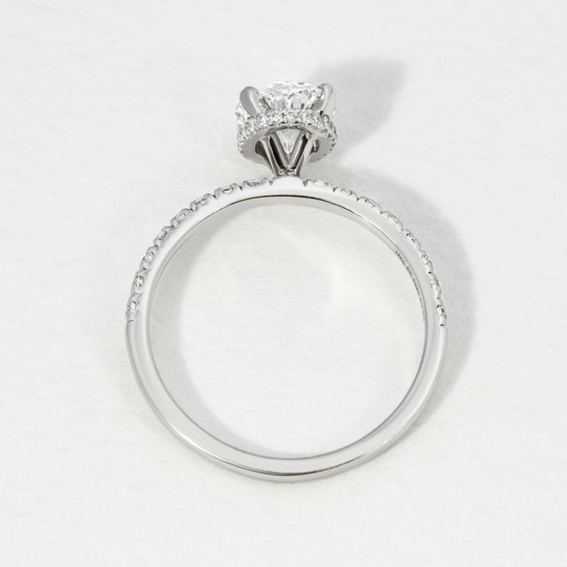 9k White Gold Oval Hidden Halo Engagement Ring- 1.11ct