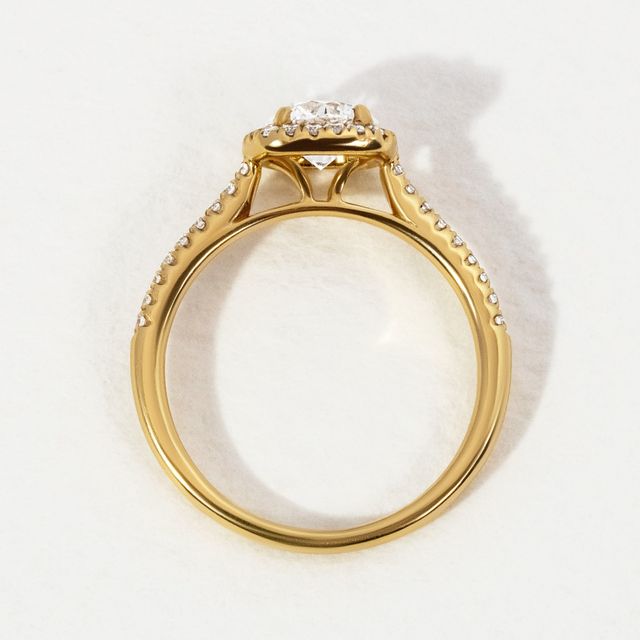 Round Lab Diamond Yellow Gold Halo Engagement Ring- 0.70ct