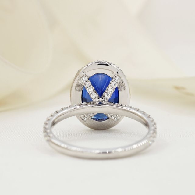 Oval Blue Sapphire Halo Engagement Ring - 3.85ct