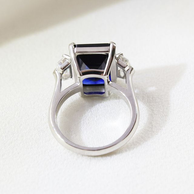 Emerald Cut Lab Grown Blue Sapphire Engagement Ring - 10.0ct