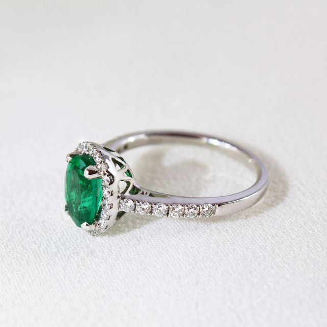 Oval Emerald Halo Engagement Ring 1.00ct