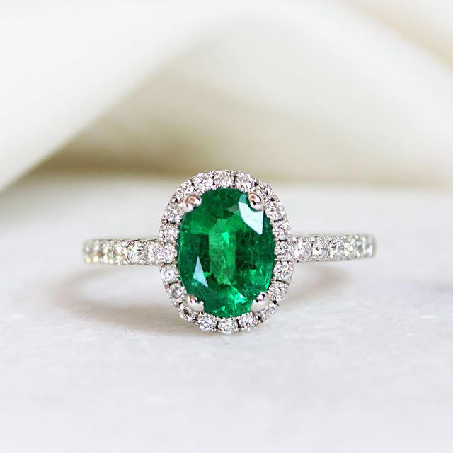 Oval Emerald Halo Engagement Ring 1.00ct