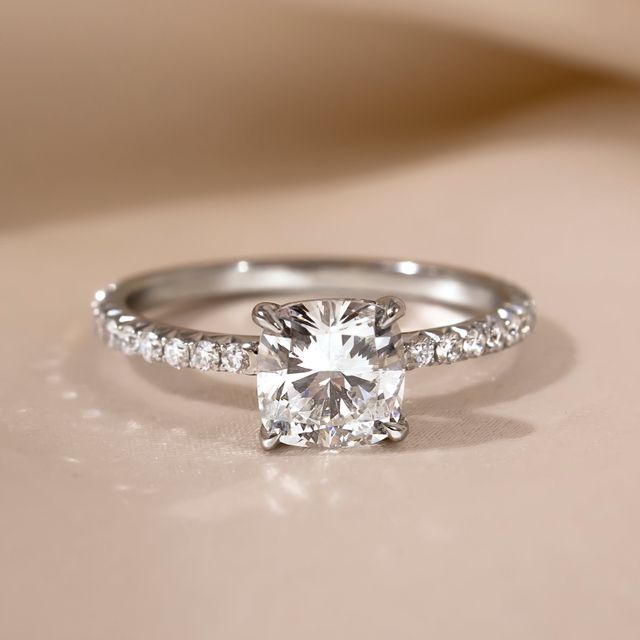 Platinum Diamond Band Engagement Ring Cushion Lab Diamond - 1.40ct