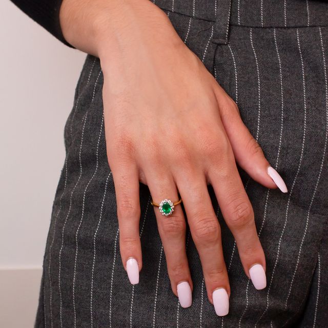 Oval Emerald Cluster Two Tone 0.65ct