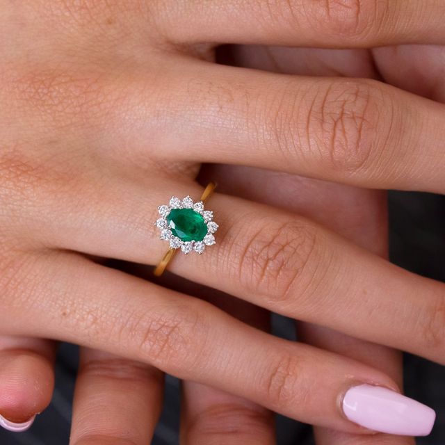 Oval Emerald Cluster Two Tone 0.65ct