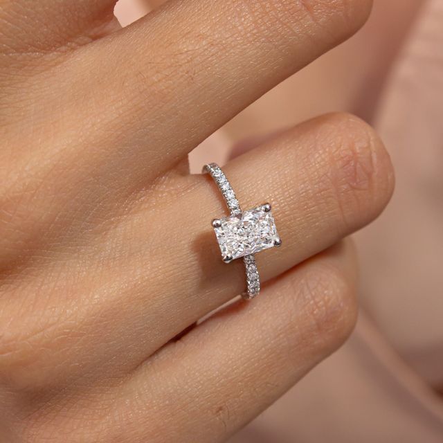 Platinum Hidden Halo Engagement Ring Radiant Lab Diamond - 1.40ct