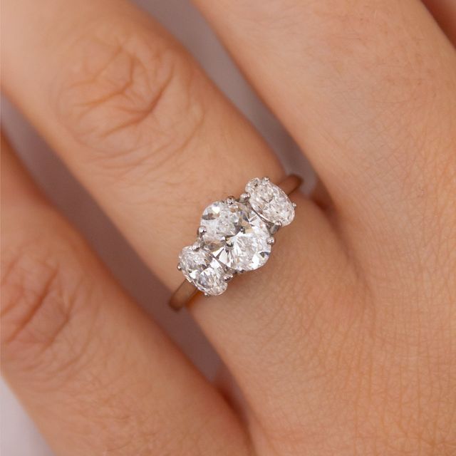 Platinum Oval Trilogy Lab Grow Diamond Engagement Ring