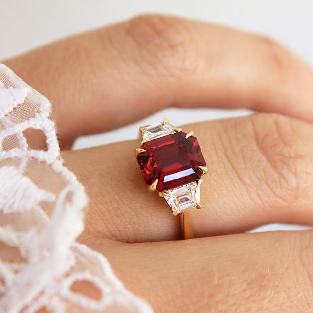 Emerald Cut Red Spinel Engagement Ring 2.50ct