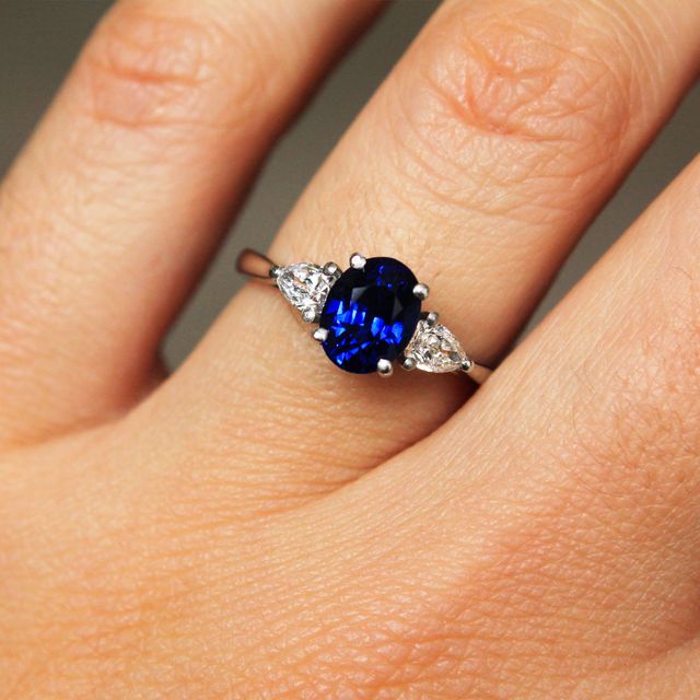 Oval Blue Sapphire Trilogy Engagement Ring - 1.75ct