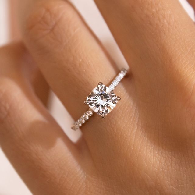 Platinum Diamond Band Engagement Ring Cushion Lab Diamond - 1.40ct