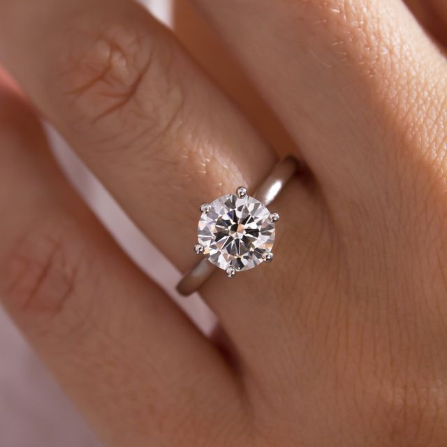 Round Six Claw Platinum Solitaire Lab Grown Engagement Ring
