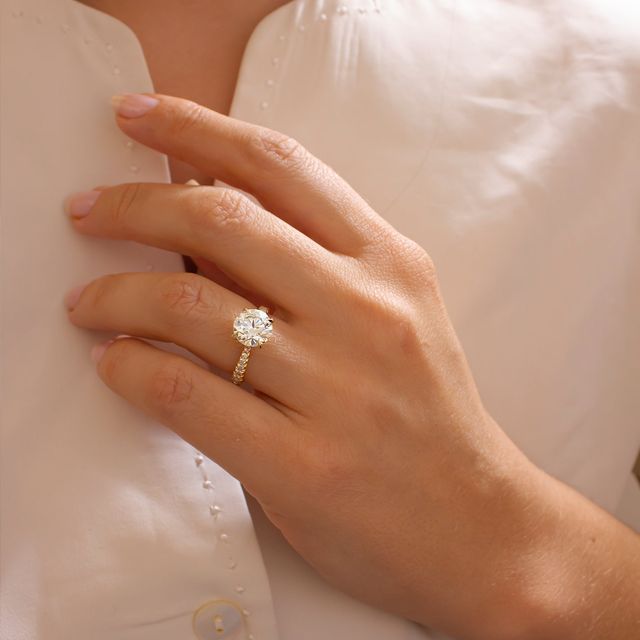 Round Diamond Band Gold Engagement Ring- 2.37ct