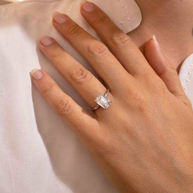 Emerald Platinum Solitaire Lab Grown Engagement Ring- 2.81ct