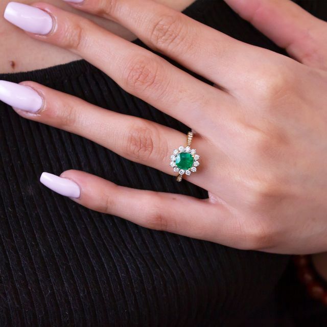 Cushion Emerald Cluster 2 Tone 1ct