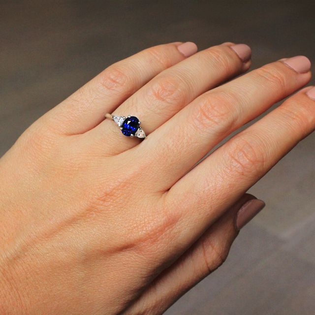 Oval Blue Sapphire Trilogy Engagement Ring - 1.75ct