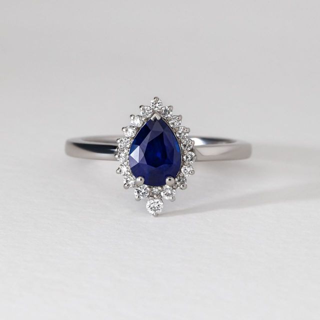 Sapphire Pear Cluster Engagement Ring - 1.00ct