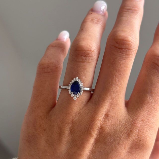 Sapphire Pear Cluster Engagement Ring - 1.00ct