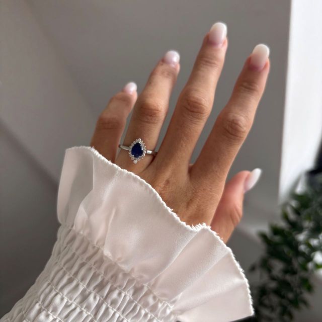 Sapphire Pear Cluster Engagement Ring - 1.00ct