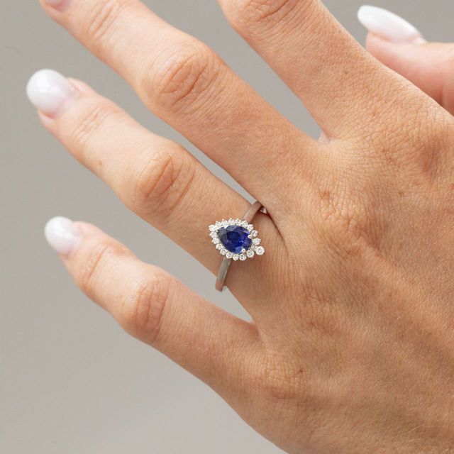 Sapphire Pear Cluster Engagement Ring - 1.00ct