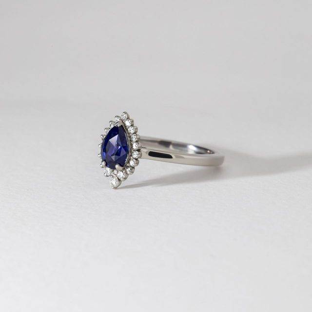 Sapphire Pear Cluster Engagement Ring - 1.00ct