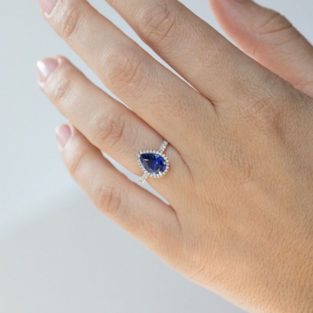 Sapphire Pear Halo Engagement Ring - 2.59ct