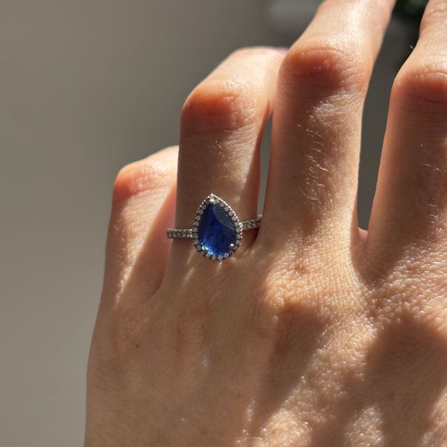 Sapphire Pear Halo Engagement Ring - 2.59ct