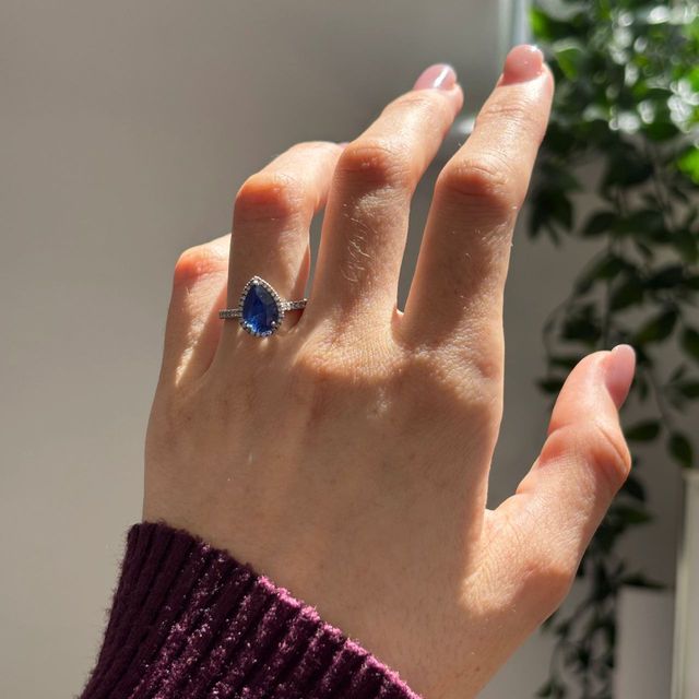 Sapphire Pear Halo Engagement Ring - 2.59ct
