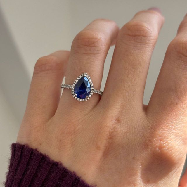 Sapphire Pear Halo Engagement Ring - 2.59ct