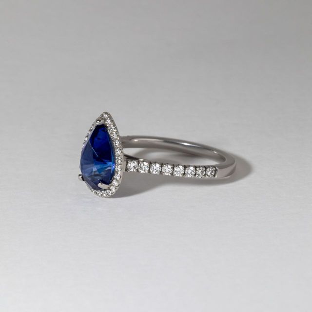 Sapphire Pear Halo Engagement Ring - 2.59ct