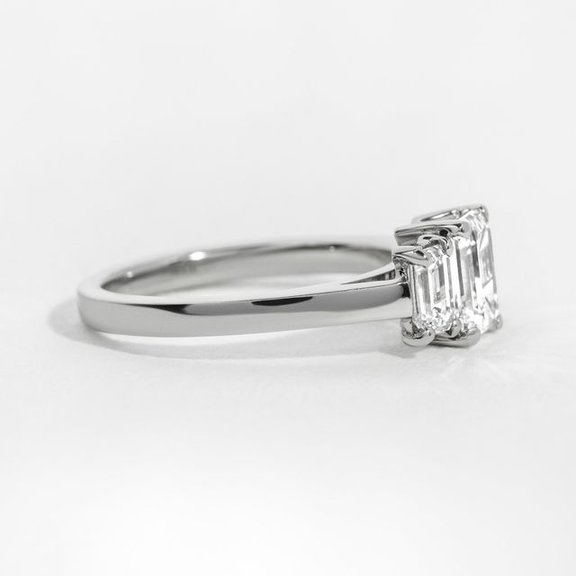 Emerald Lab Grown Diamond Trilogy Engagement Ring- 0.87ct