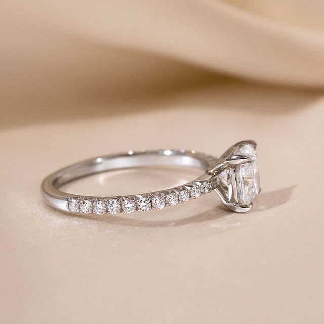 Platinum Diamond Band Engagement Ring Cushion Lab Diamond - 1.40ct