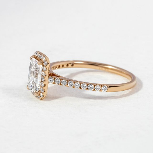 Rose Gold Emerald Halo Engagement Ring- 1.01ct