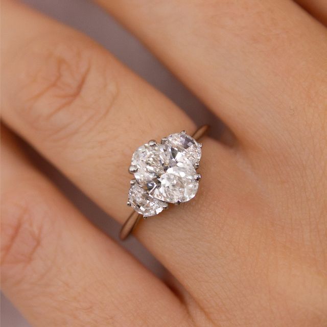1 / 3 Platinum Oval Half Moon Trilogy Lab Grown Engagement Ring 1.30ct
