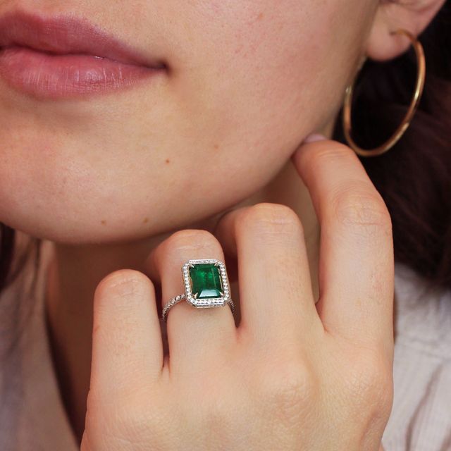 Zambian Emerald Hidden Halo Engagement Ring- 2.00ct
