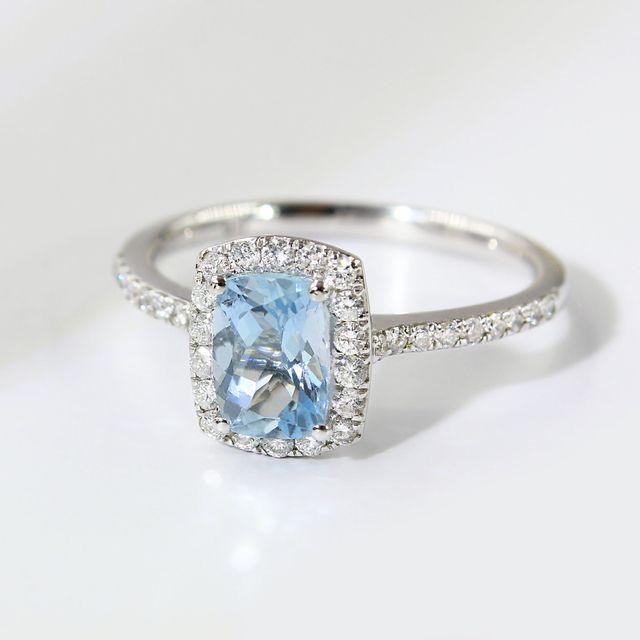 Cushion Cut Aquamarine In Diamond Halo- 1.00ct