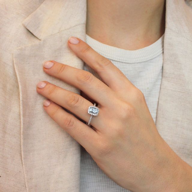 Cushion Cut Aquamarine In Diamond Halo- 1.00ct