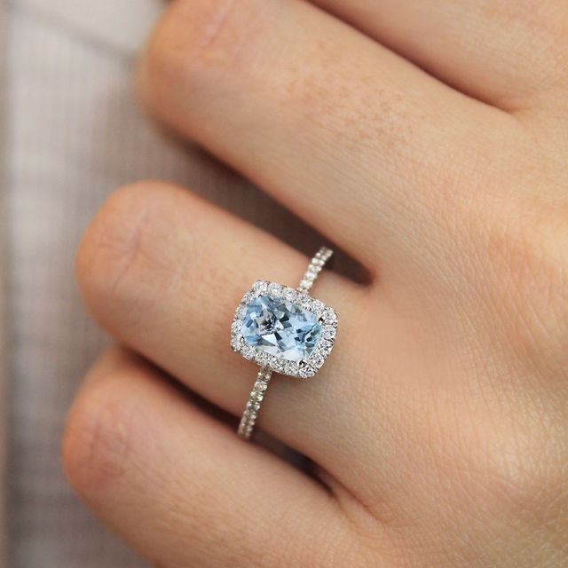 Cushion Cut Aquamarine In Diamond Halo- 1.00ct