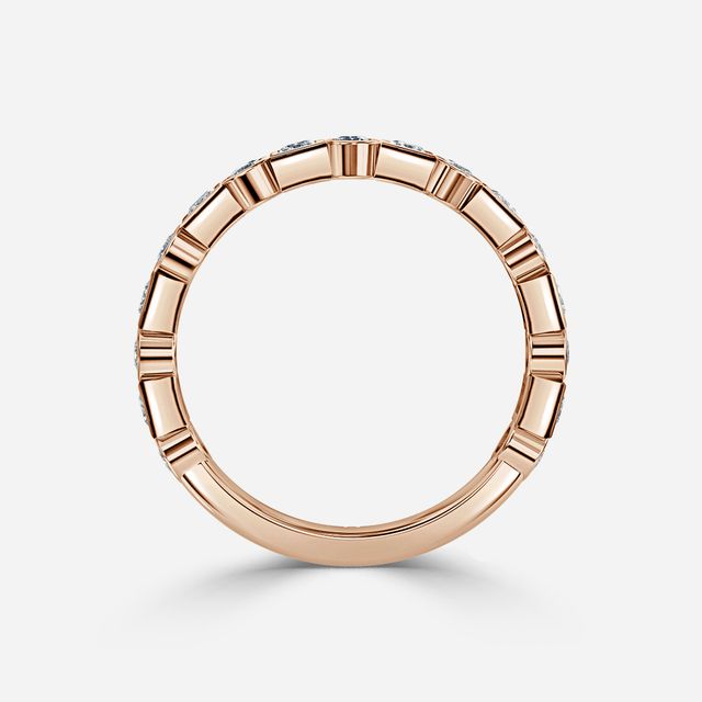 Bezel Set Round And Princess Cut Rose Gold Wedding Ring