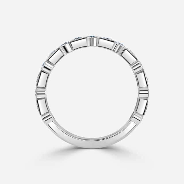 Bezel Set Round And Princess Cut White Gold Wedding Ring