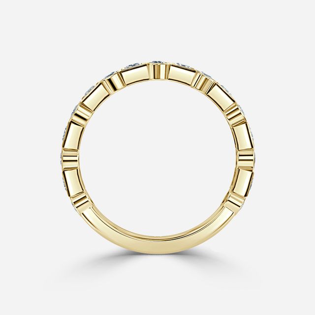 Bezel Set Round And Princess Cut Yellow Gold Wedding Ring