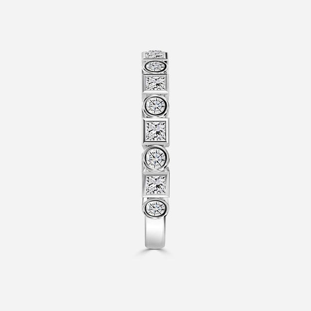 Bezel Set Round And Princess Cut White Gold Wedding Ring