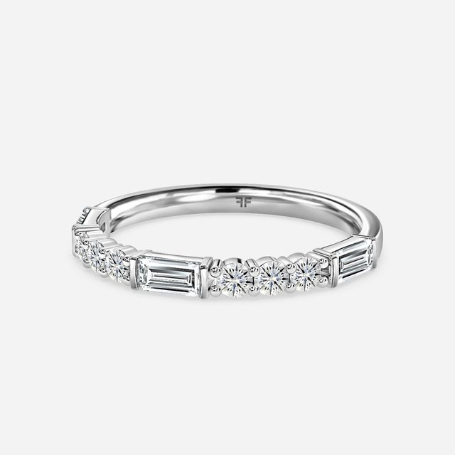 Round And Baguette Diamond Cut Half Eternity Ring In White Gold