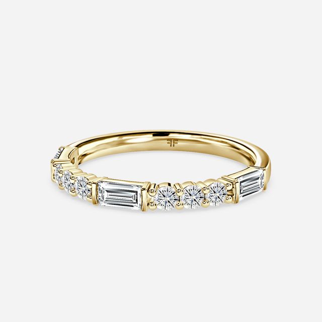 Round And Baguette Diamond Cut Half Eternity Ring In Yellow Gold
