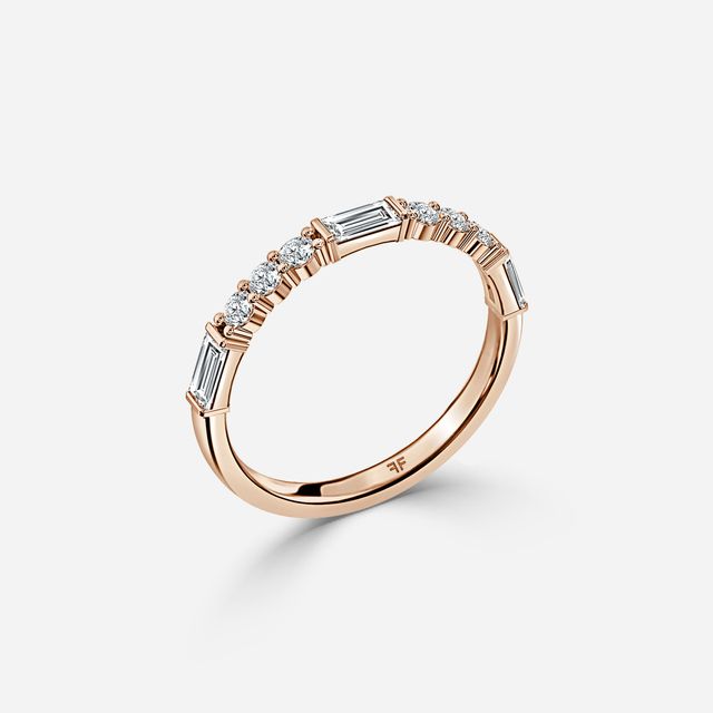 Round And Baguette Diamond Cut Half Eternity Ring In Rose Gold