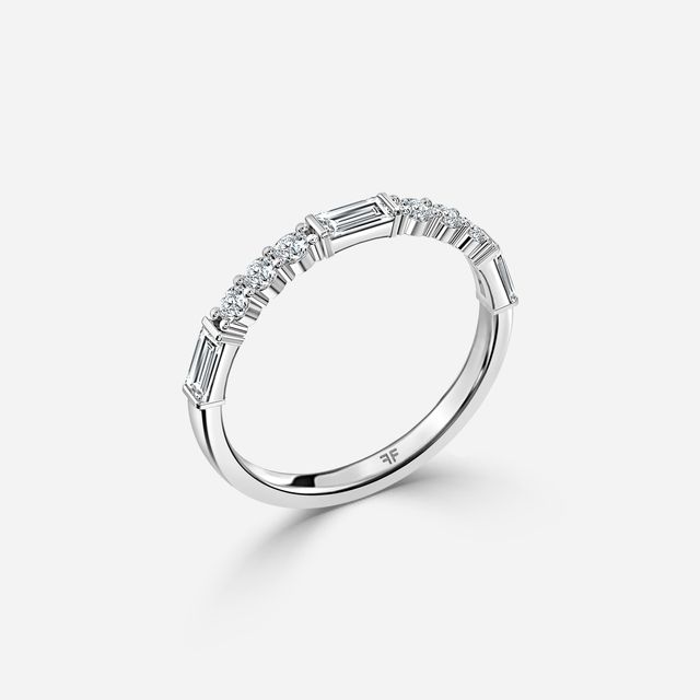 Round And Baguette Diamond Cut Half Eternity Ring In White Gold